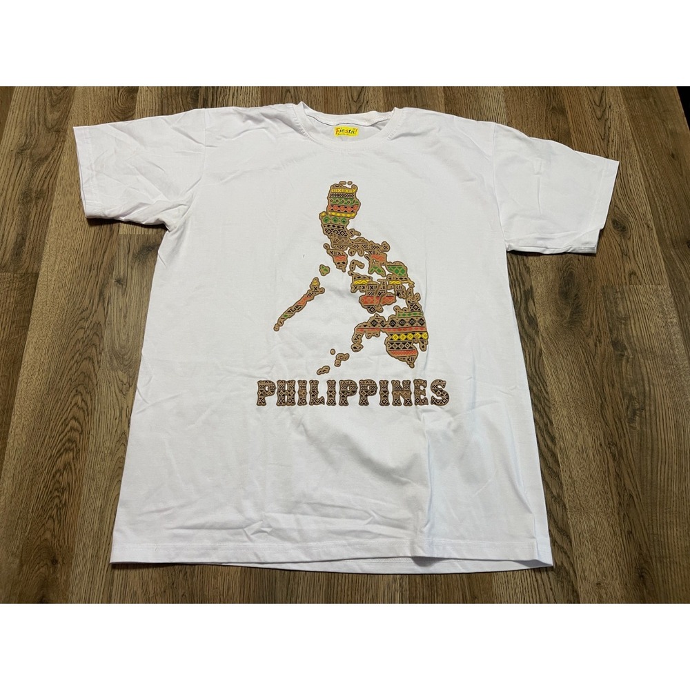 Fiesta Souvenir, Men's Size L-XL? White, Philippines Map, Mabuhay! Pinoy